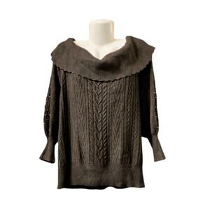 Design History Women's Black Off-The-Shoulder Cable Knit Balloon Sweater Size 2X